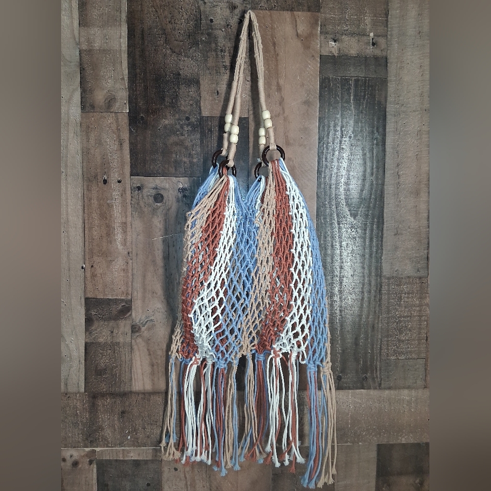 Boho Multi-Color Macrame Beach Bag Festival Fringe